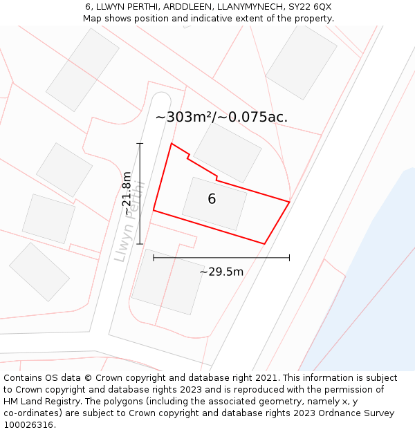 6, LLWYN PERTHI, ARDDLEEN, LLANYMYNECH, SY22 6QX: Plot and title map