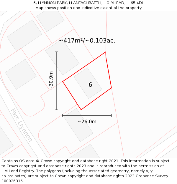 6, LLYNNON PARK, LLANFACHRAETH, HOLYHEAD, LL65 4DL: Plot and title map