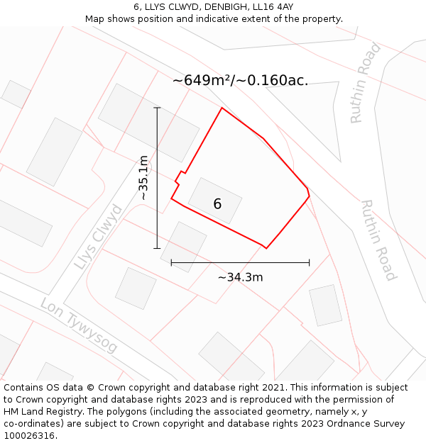 6, LLYS CLWYD, DENBIGH, LL16 4AY: Plot and title map