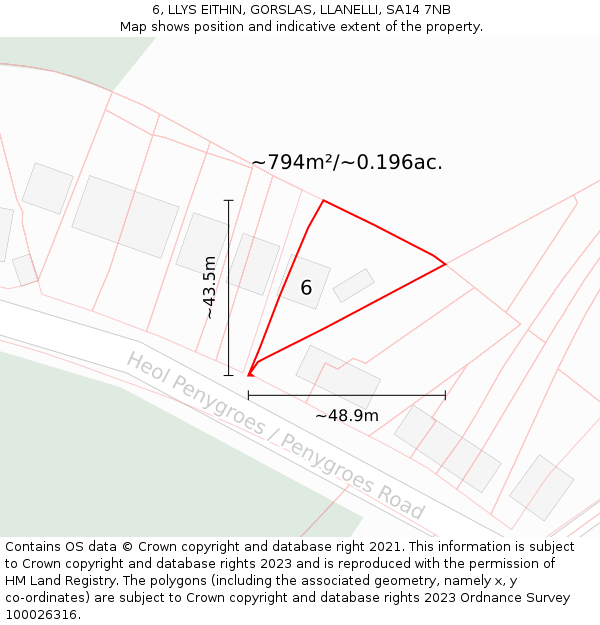 6, LLYS EITHIN, GORSLAS, LLANELLI, SA14 7NB: Plot and title map