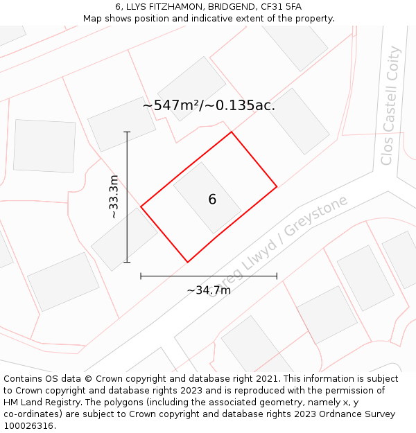 6, LLYS FITZHAMON, BRIDGEND, CF31 5FA: Plot and title map