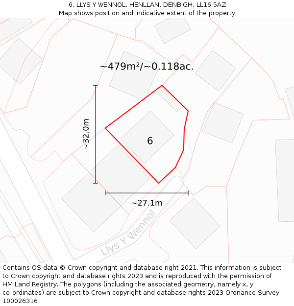 6, LLYS Y WENNOL, HENLLAN, DENBIGH, LL16 5AZ: Plot and title map