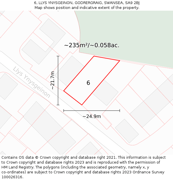 6, LLYS YNYSGEINON, GODRERGRAIG, SWANSEA, SA9 2BJ: Plot and title map