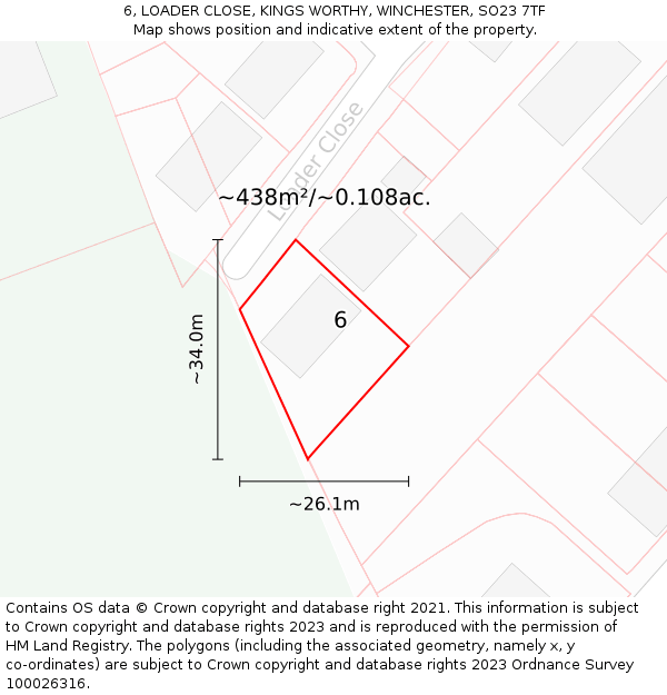 6, LOADER CLOSE, KINGS WORTHY, WINCHESTER, SO23 7TF: Plot and title map