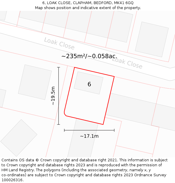 6, LOAK CLOSE, CLAPHAM, BEDFORD, MK41 6GQ: Plot and title map