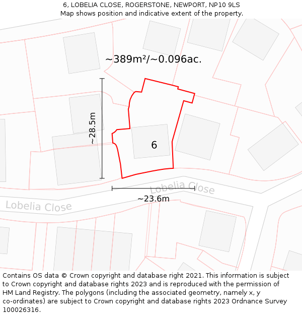 6, LOBELIA CLOSE, ROGERSTONE, NEWPORT, NP10 9LS: Plot and title map