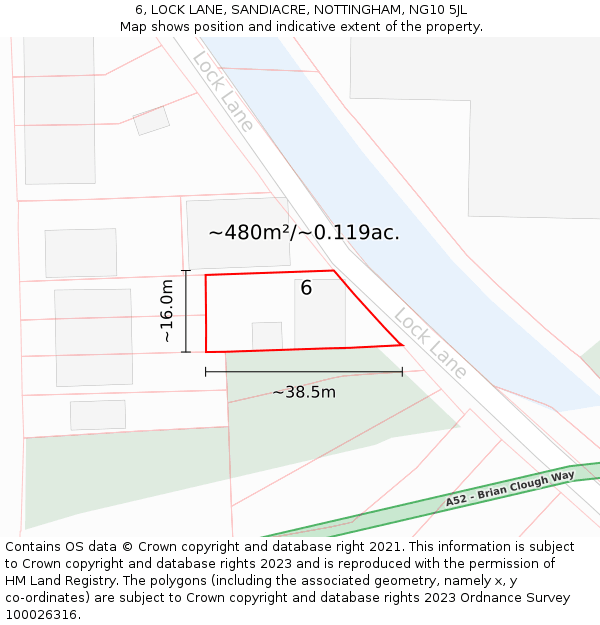 6, LOCK LANE, SANDIACRE, NOTTINGHAM, NG10 5JL: Plot and title map