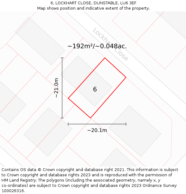 6, LOCKHART CLOSE, DUNSTABLE, LU6 3EF: Plot and title map