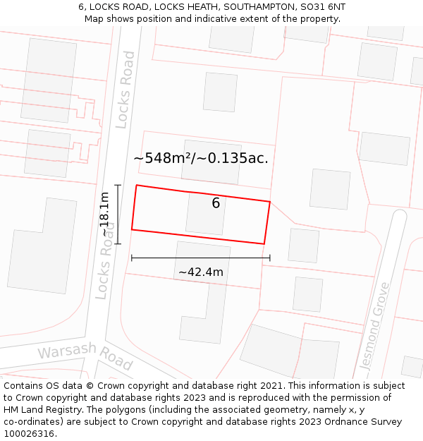 6, LOCKS ROAD, LOCKS HEATH, SOUTHAMPTON, SO31 6NT: Plot and title map