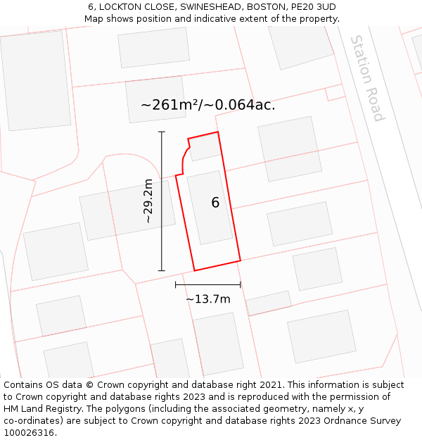 6, LOCKTON CLOSE, SWINESHEAD, BOSTON, PE20 3UD: Plot and title map