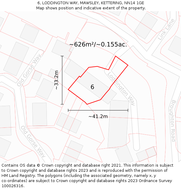 6, LODDINGTON WAY, MAWSLEY, KETTERING, NN14 1GE: Plot and title map