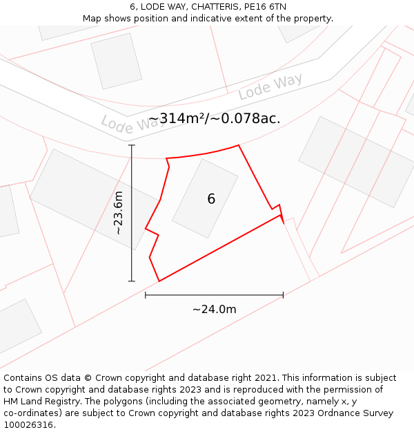 6, LODE WAY, CHATTERIS, PE16 6TN: Plot and title map