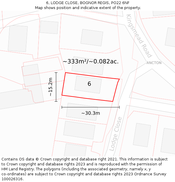 6, LODGE CLOSE, BOGNOR REGIS, PO22 6NF: Plot and title map
