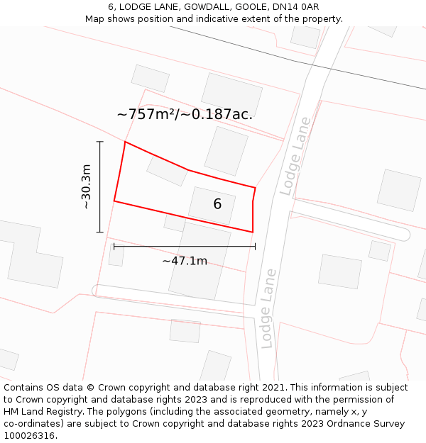 6, LODGE LANE, GOWDALL, GOOLE, DN14 0AR: Plot and title map