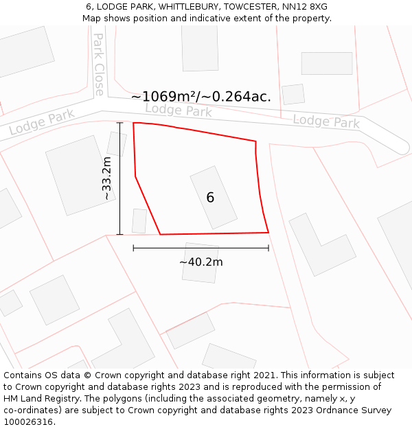6, LODGE PARK, WHITTLEBURY, TOWCESTER, NN12 8XG: Plot and title map
