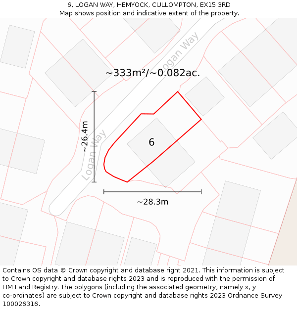 6, LOGAN WAY, HEMYOCK, CULLOMPTON, EX15 3RD: Plot and title map