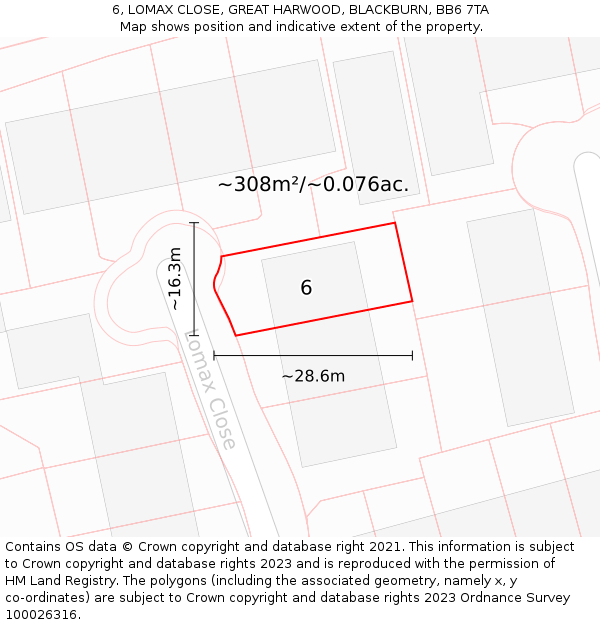 6, LOMAX CLOSE, GREAT HARWOOD, BLACKBURN, BB6 7TA: Plot and title map
