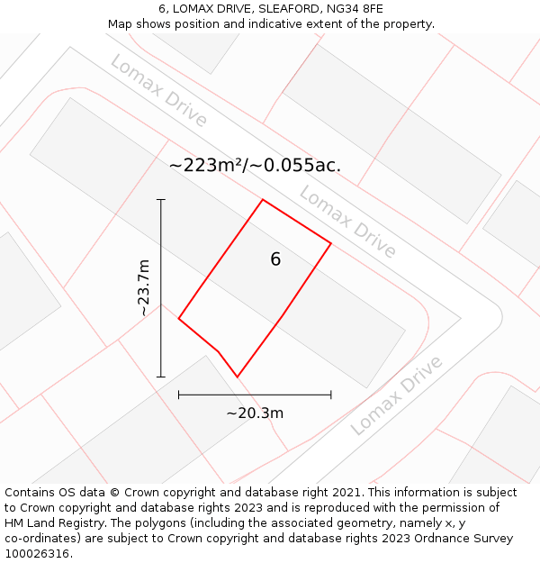 6, LOMAX DRIVE, SLEAFORD, NG34 8FE: Plot and title map