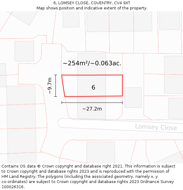 6, LOMSEY CLOSE, COVENTRY, CV4 9XT: Plot and title map