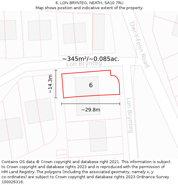 6, LON BRYNTEG, NEATH, SA10 7RU: Plot and title map