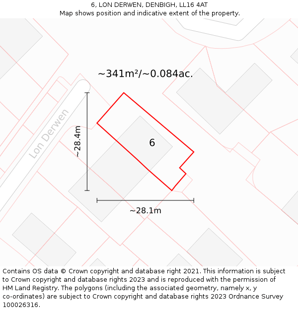 6, LON DERWEN, DENBIGH, LL16 4AT: Plot and title map