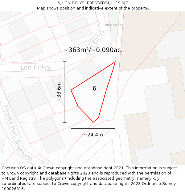 6, LON EIRLYS, PRESTATYN, LL19 9JZ: Plot and title map