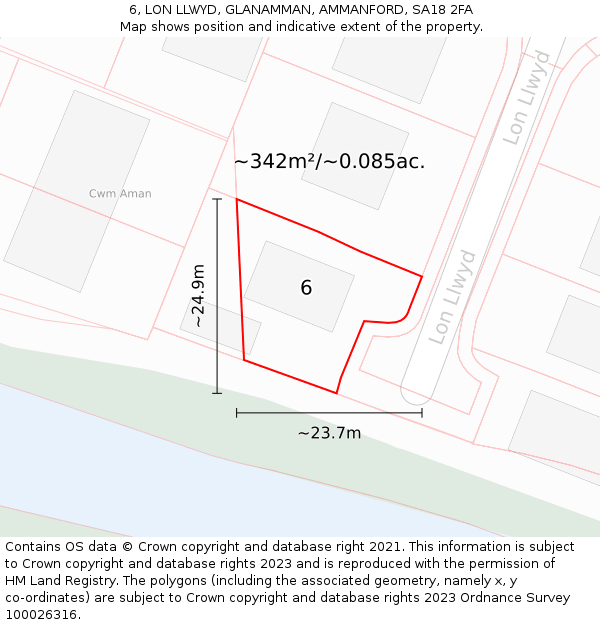 6, LON LLWYD, GLANAMMAN, AMMANFORD, SA18 2FA: Plot and title map