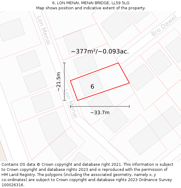 6, LON MENAI, MENAI BRIDGE, LL59 5LG: Plot and title map