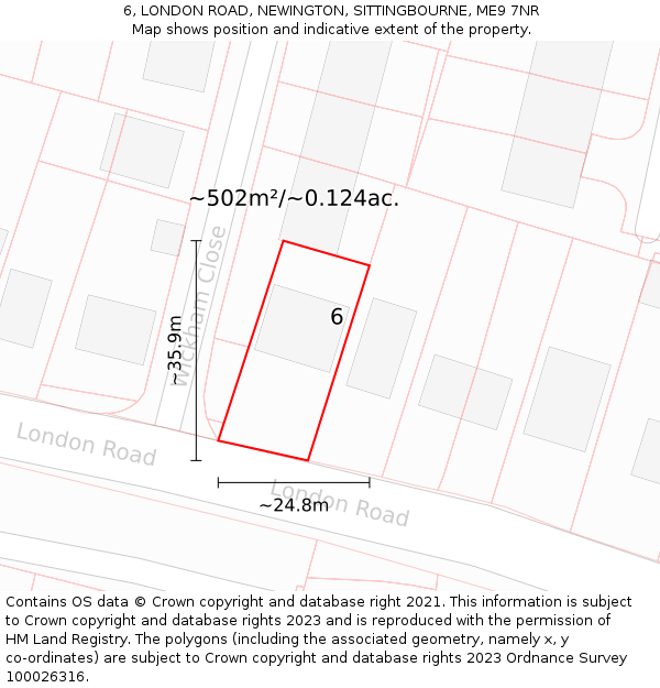6, LONDON ROAD, NEWINGTON, SITTINGBOURNE, ME9 7NR: Plot and title map