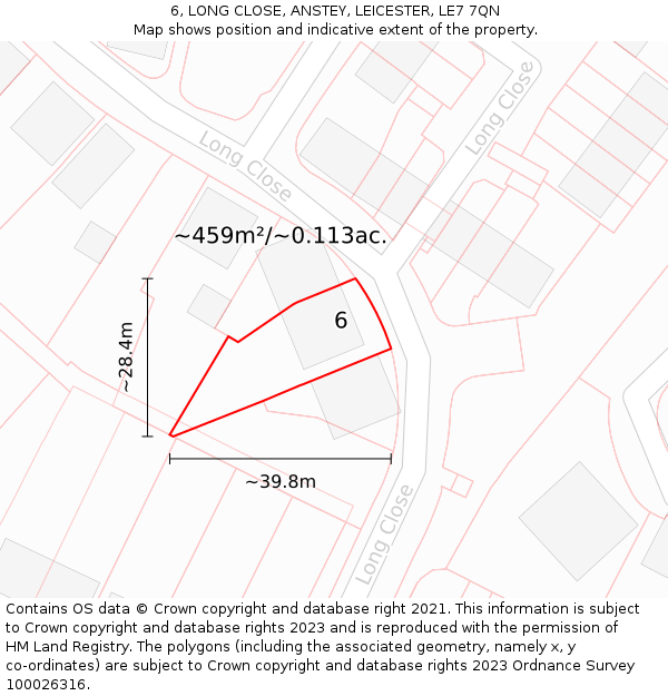 6, LONG CLOSE, ANSTEY, LEICESTER, LE7 7QN: Plot and title map