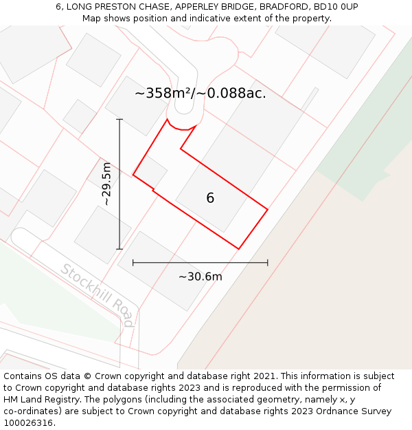 6, LONG PRESTON CHASE, APPERLEY BRIDGE, BRADFORD, BD10 0UP: Plot and title map