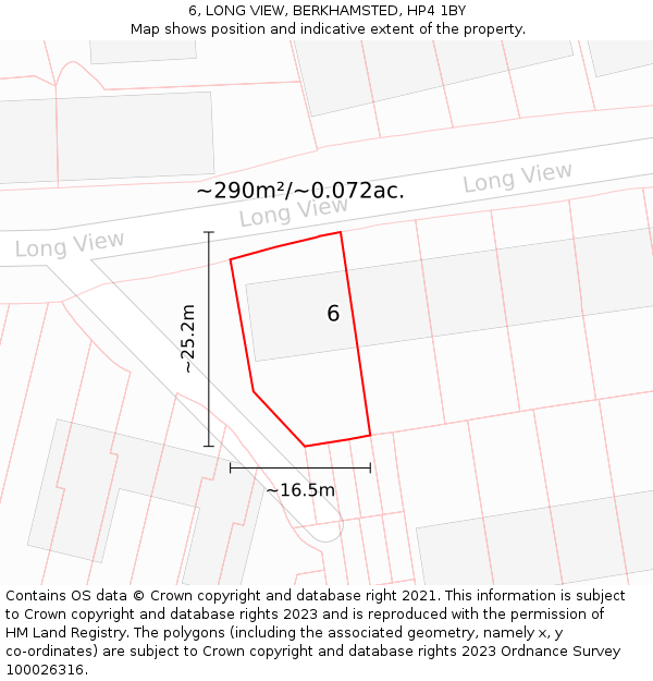 6, LONG VIEW, BERKHAMSTED, HP4 1BY: Plot and title map