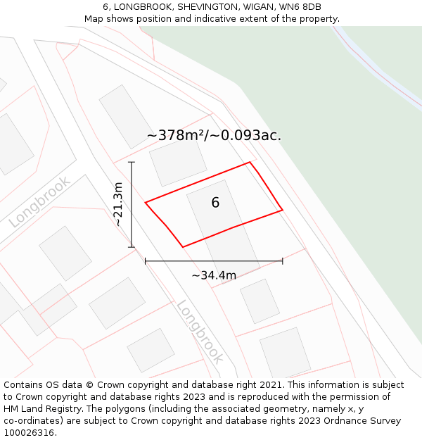 6, LONGBROOK, SHEVINGTON, WIGAN, WN6 8DB: Plot and title map