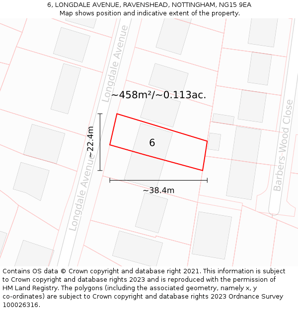 6, LONGDALE AVENUE, RAVENSHEAD, NOTTINGHAM, NG15 9EA: Plot and title map