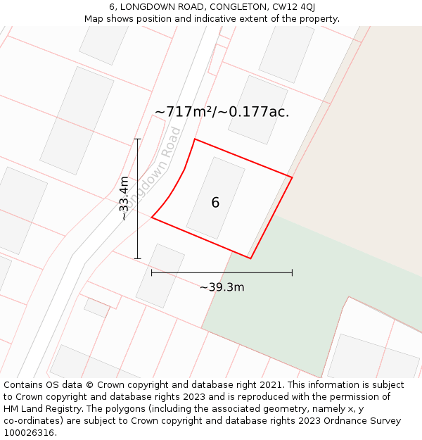 6, LONGDOWN ROAD, CONGLETON, CW12 4QJ: Plot and title map