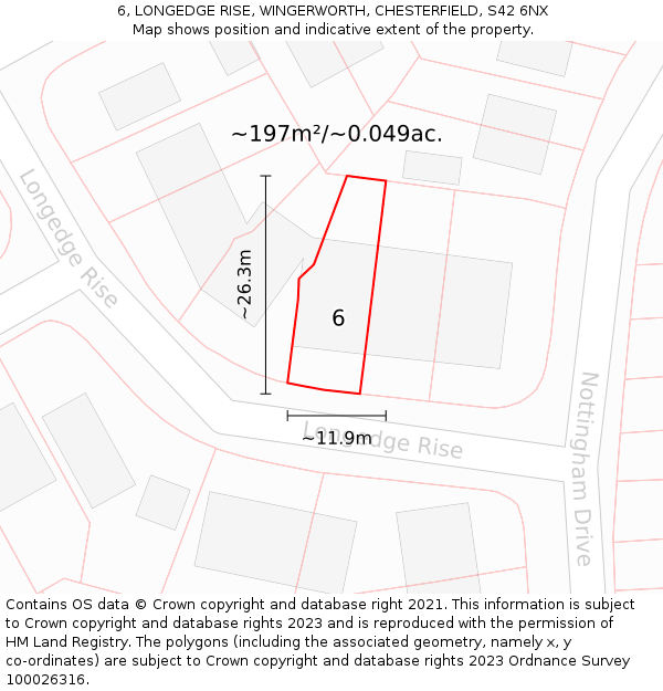 6, LONGEDGE RISE, WINGERWORTH, CHESTERFIELD, S42 6NX: Plot and title map