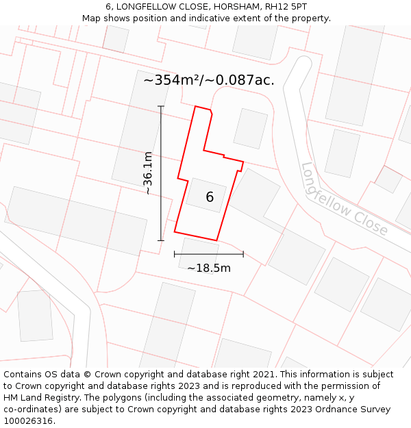 6, LONGFELLOW CLOSE, HORSHAM, RH12 5PT: Plot and title map