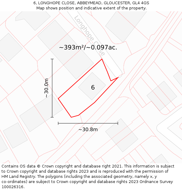 6, LONGHOPE CLOSE, ABBEYMEAD, GLOUCESTER, GL4 4GS: Plot and title map
