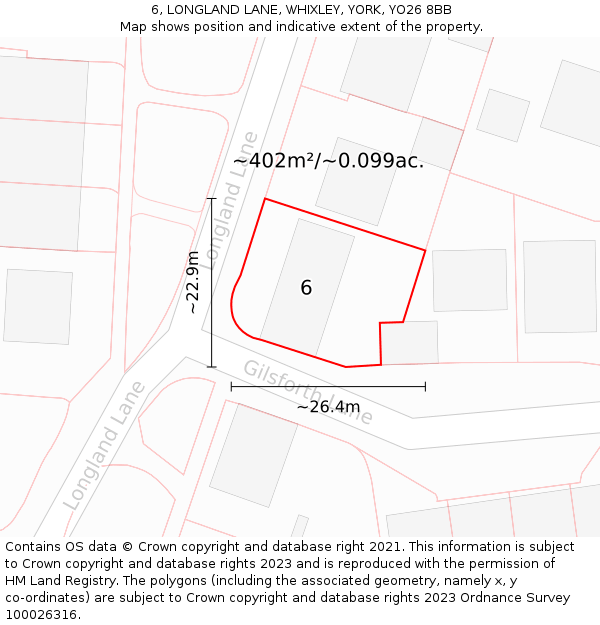 6, LONGLAND LANE, WHIXLEY, YORK, YO26 8BB: Plot and title map