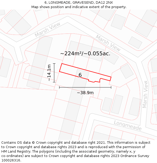 6, LONGMEADE, GRAVESEND, DA12 2NX: Plot and title map