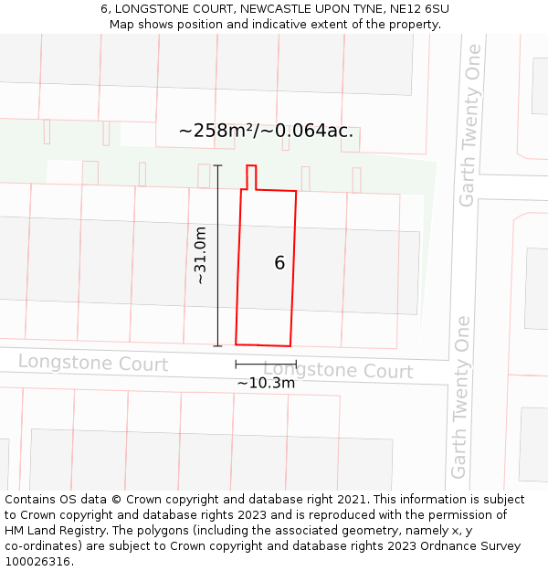 6, LONGSTONE COURT, NEWCASTLE UPON TYNE, NE12 6SU: Plot and title map