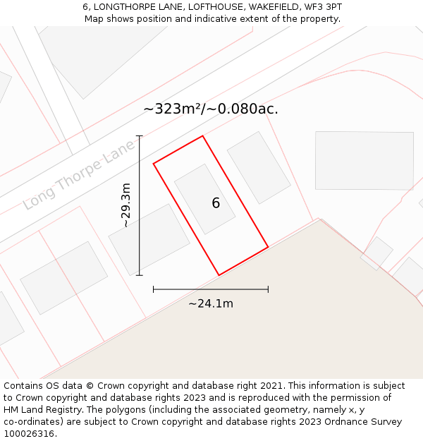 6, LONGTHORPE LANE, LOFTHOUSE, WAKEFIELD, WF3 3PT: Plot and title map