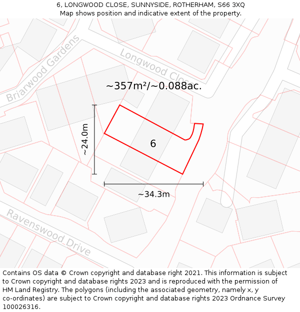 6, LONGWOOD CLOSE, SUNNYSIDE, ROTHERHAM, S66 3XQ: Plot and title map