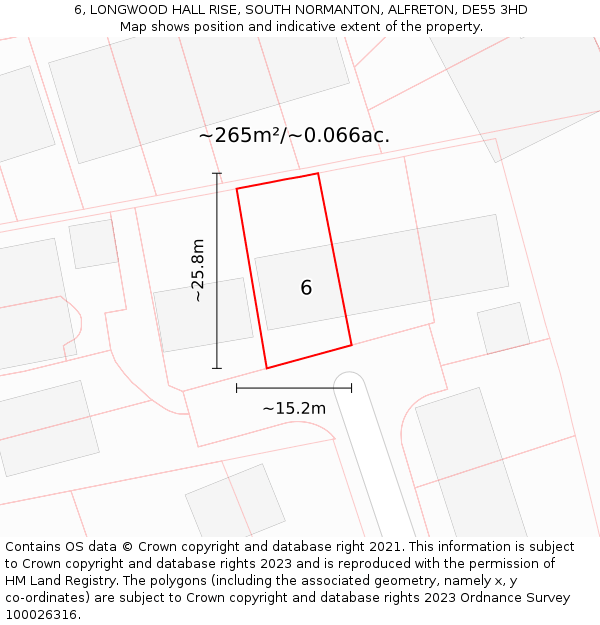 6, LONGWOOD HALL RISE, SOUTH NORMANTON, ALFRETON, DE55 3HD: Plot and title map
