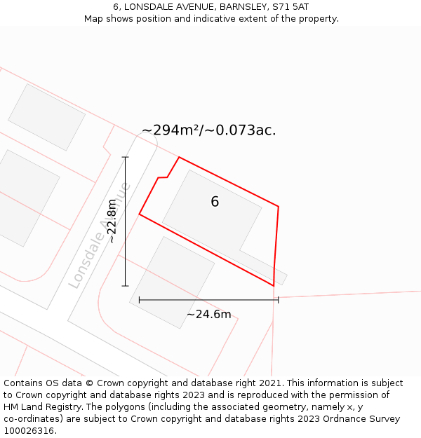 6, LONSDALE AVENUE, BARNSLEY, S71 5AT: Plot and title map