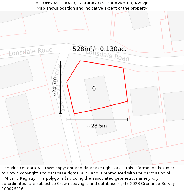 6, LONSDALE ROAD, CANNINGTON, BRIDGWATER, TA5 2JR: Plot and title map