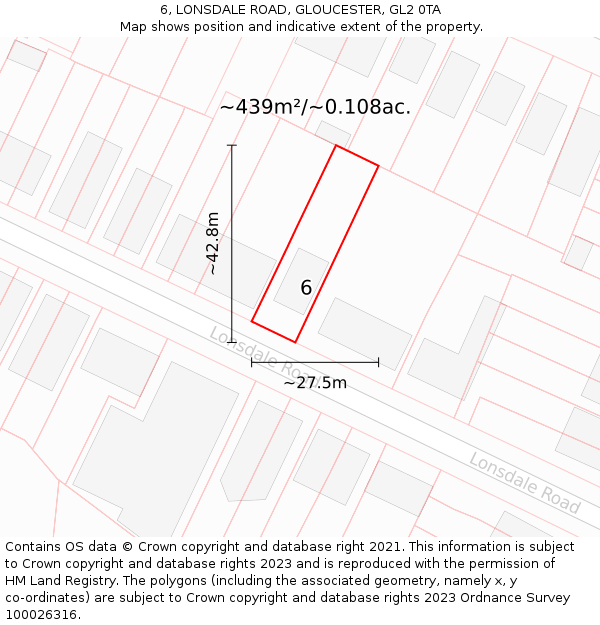 6, LONSDALE ROAD, GLOUCESTER, GL2 0TA: Plot and title map