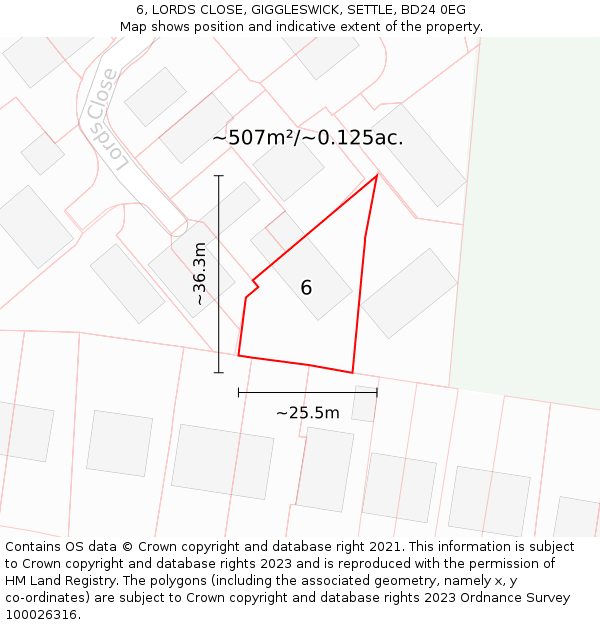6, LORDS CLOSE, GIGGLESWICK, SETTLE, BD24 0EG: Plot and title map