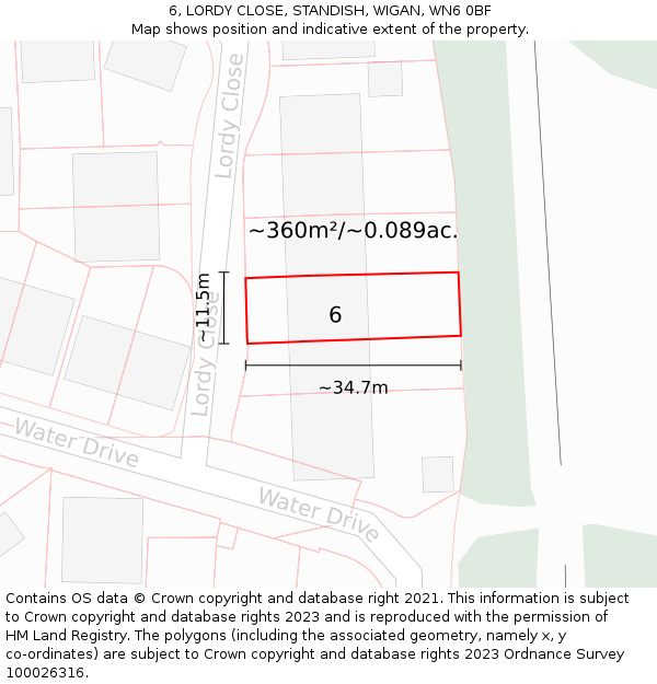 6, LORDY CLOSE, STANDISH, WIGAN, WN6 0BF: Plot and title map