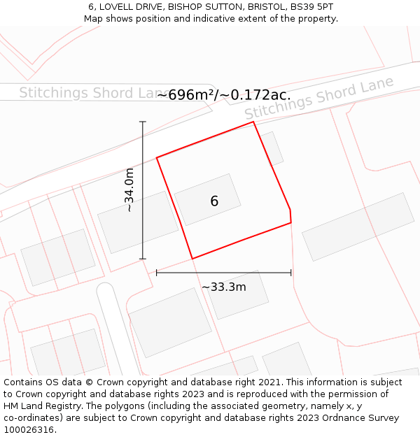 6, LOVELL DRIVE, BISHOP SUTTON, BRISTOL, BS39 5PT: Plot and title map